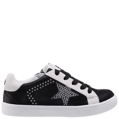 Girls Zicky black lace up star studded sneakers | Nina Shoes