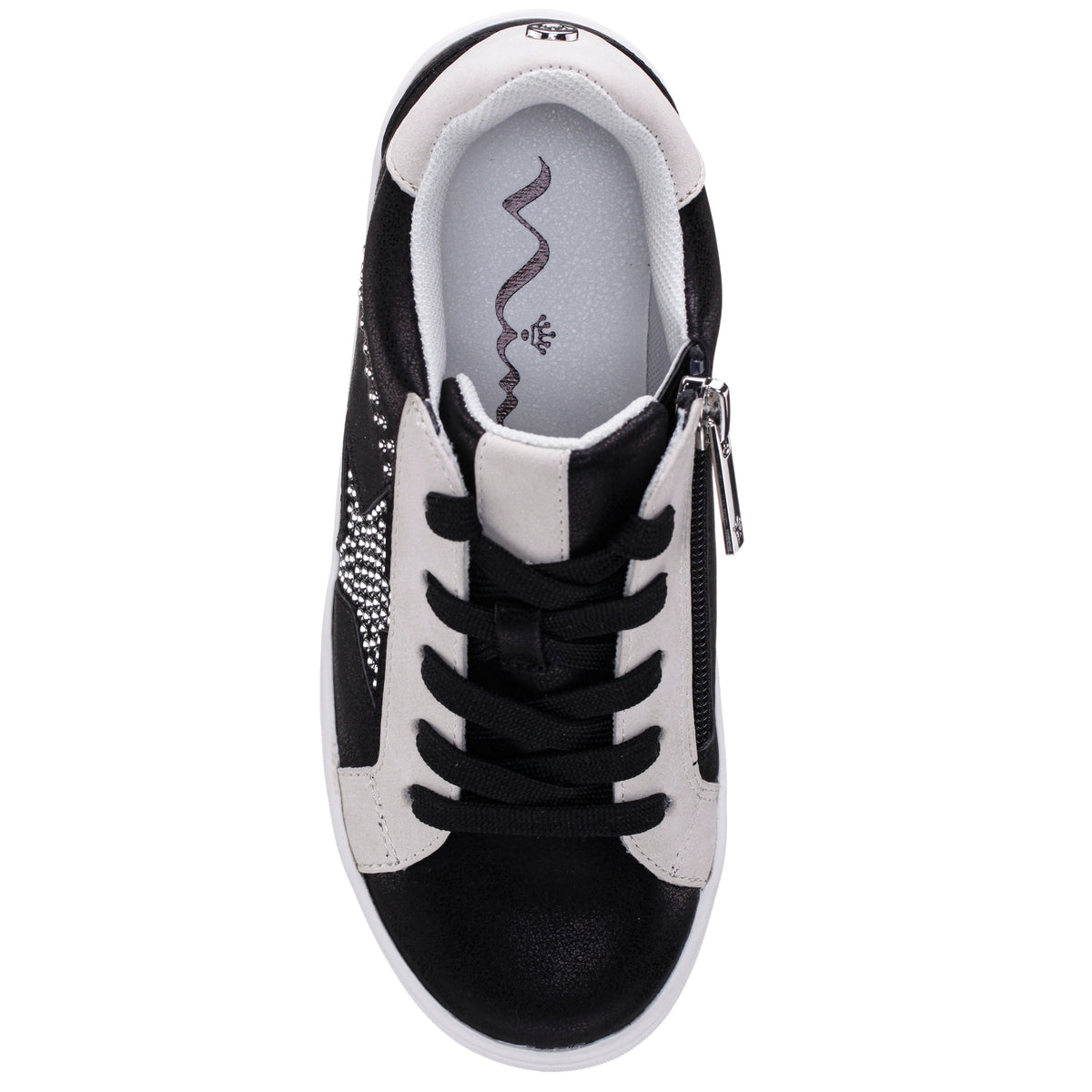 Girls Zicky black lace up star studded sneakers | Nina Shoes