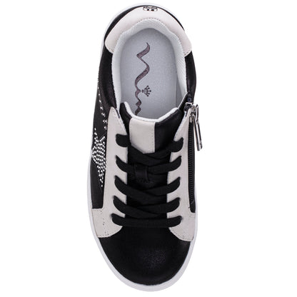 Girls Zicky black lace up star studded sneakers | Nina Shoes