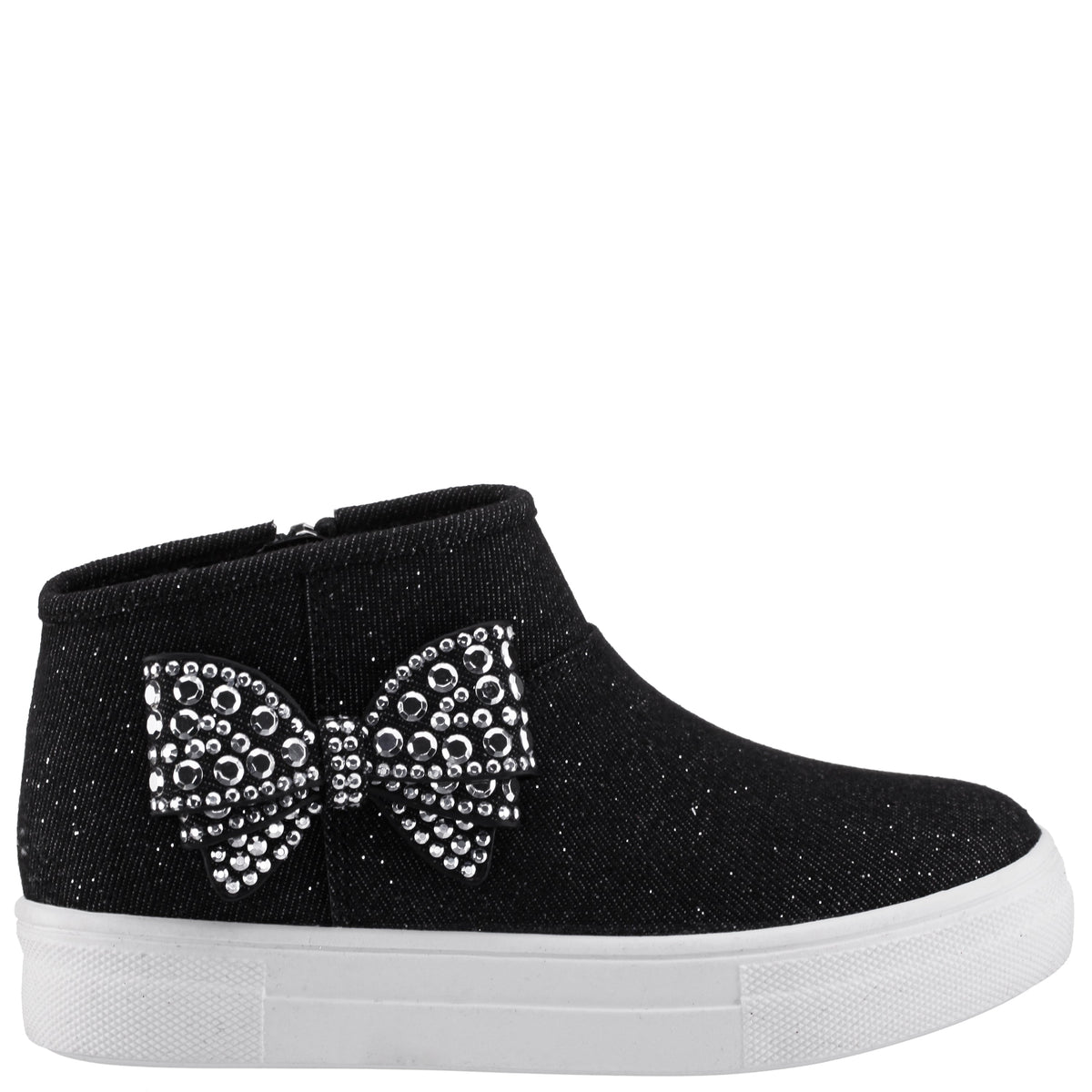Girls Gwenny Black Denim Glitter High Top Zip Sneaker | Nina Shoes