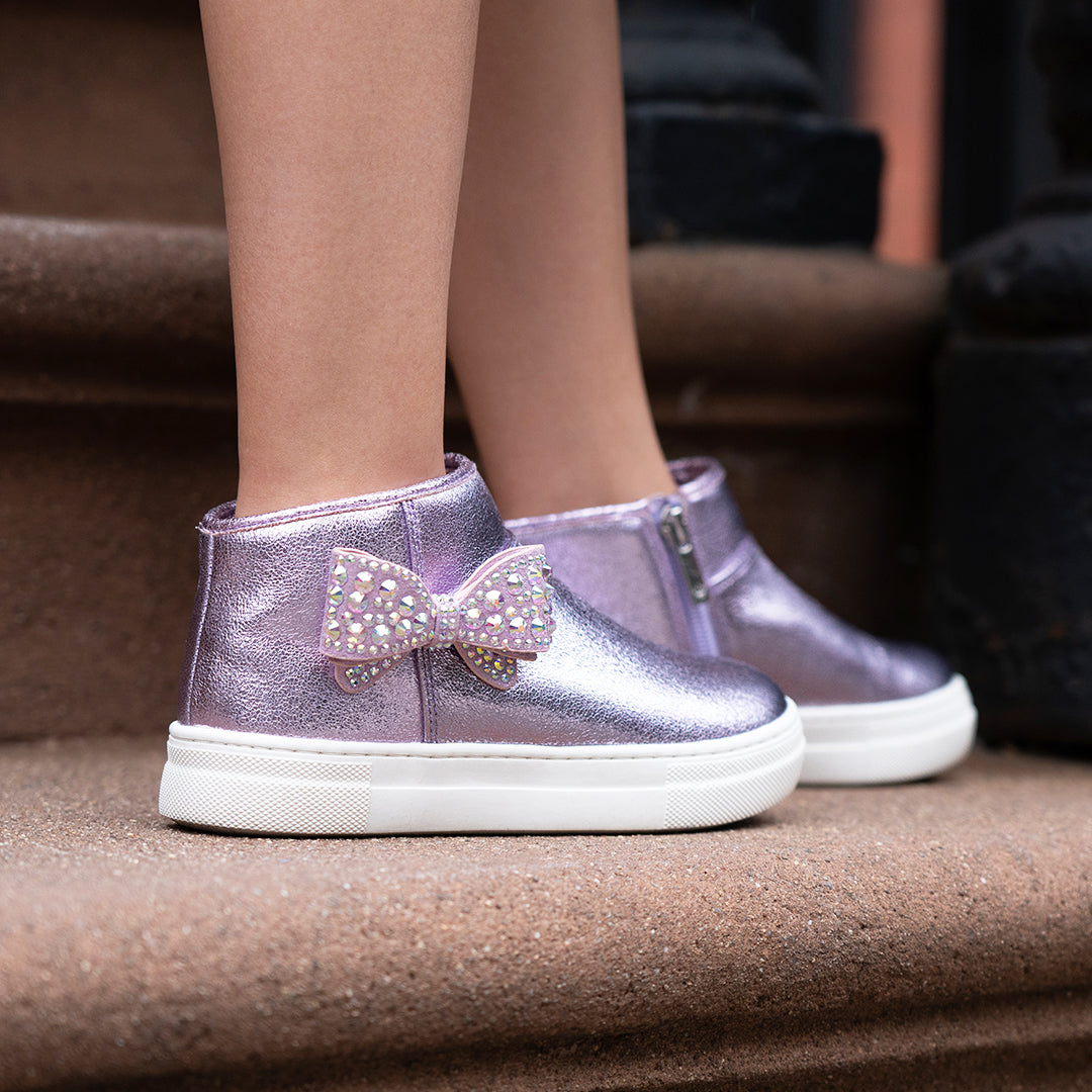 Girls Gwenny Black Denim Glitter High Top Zip Sneaker | Nina Shoes