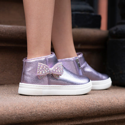 Girls Gwenny Black Denim Glitter High Top Zip Sneaker | Nina Shoes