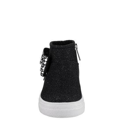 Girls Gwenny Black Denim Glitter High Top Zip Sneaker | Nina Shoes