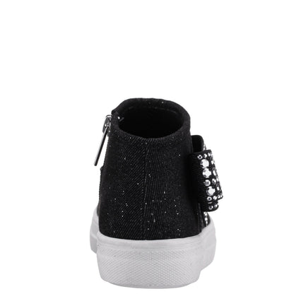 Girls Gwenny Black Denim Glitter High Top Zip Sneaker | Nina Shoes