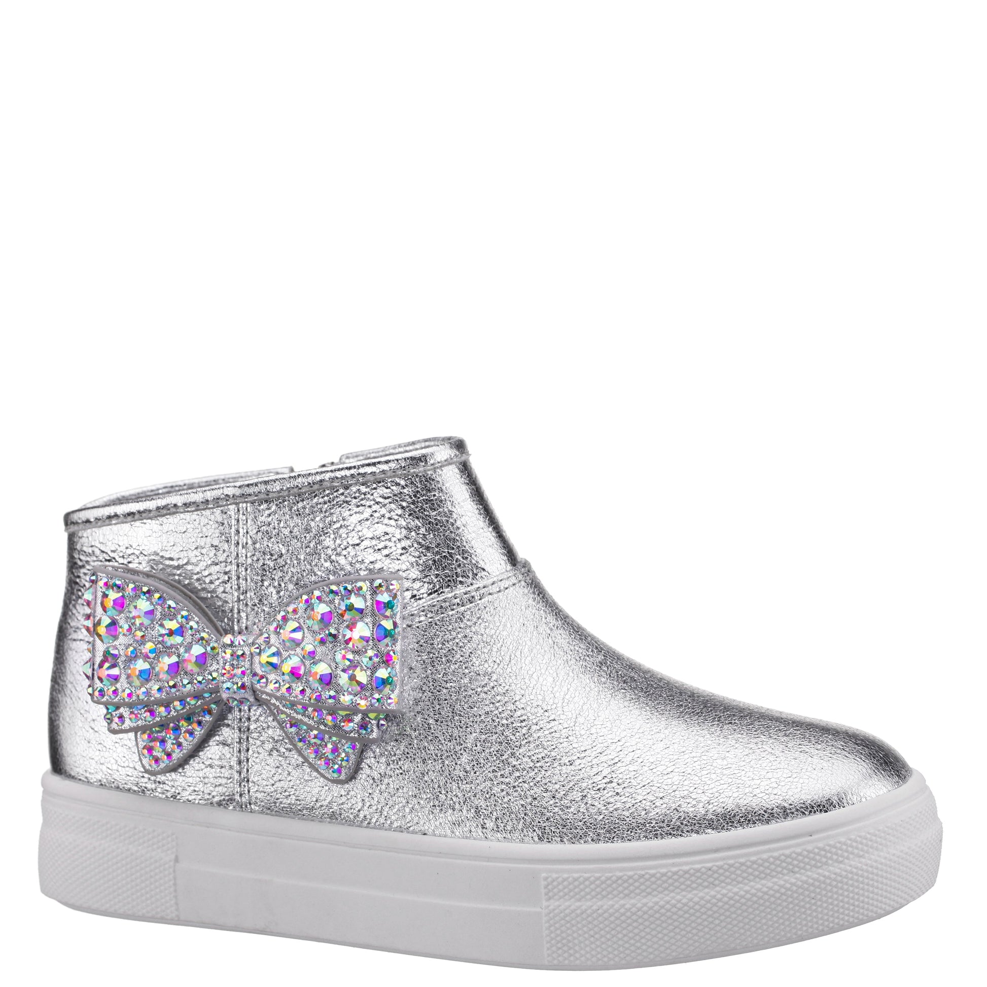 Girls Gwenny Silver Metallic High Top Zip Sneaker | Nina Shoes