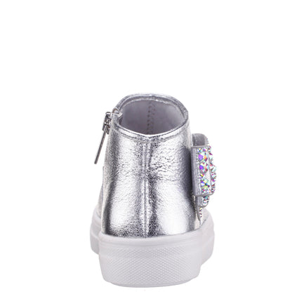 Girls Gwenny Silver Metallic High Top Zip Sneaker | Nina Shoes