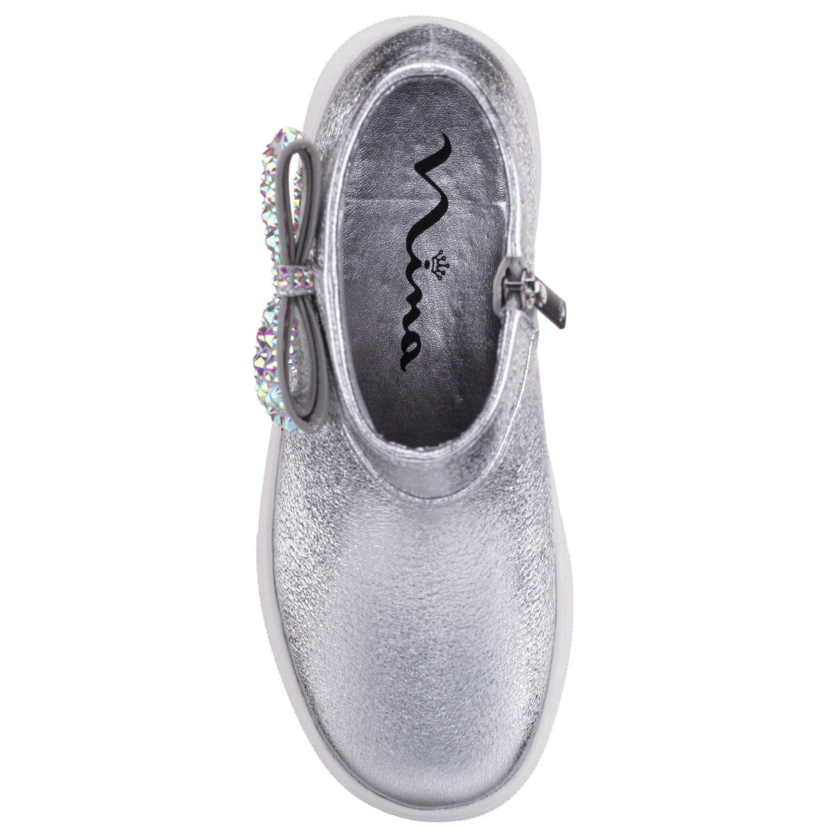 Girls Gwenny Silver Metallic High Top Zip Sneaker | Nina Shoes