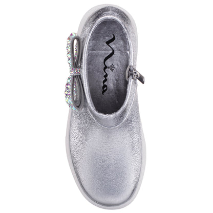 Girls Gwenny Silver Metallic High Top Zip Sneaker | Nina Shoes