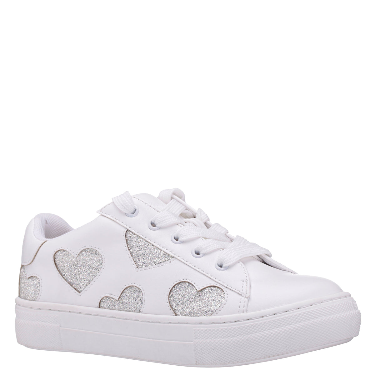 Girls Esti White lace up sneakers with hearts | Nina Shoes