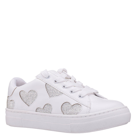 Girls Esti White lace up sneakers with hearts | Nina Shoes