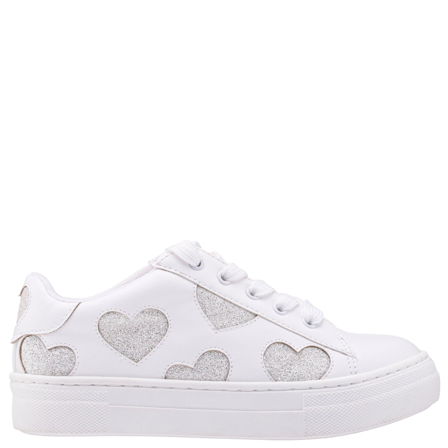 Girls Esti White lace up sneakers with hearts | Nina Shoes