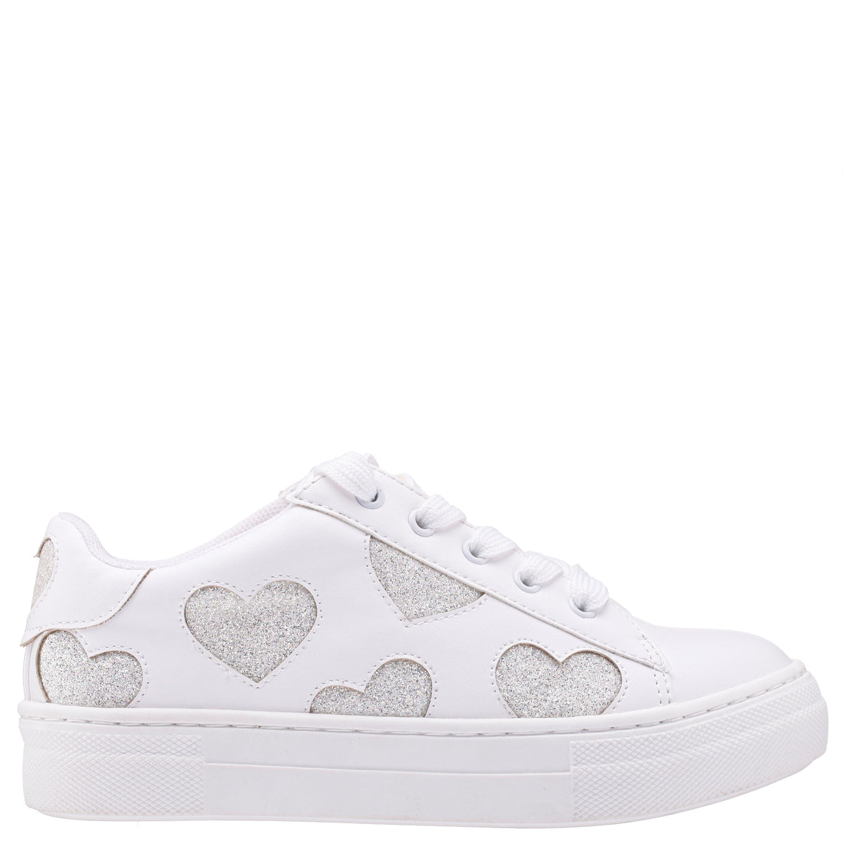 Girls Esti White lace up sneakers with hearts | Nina Shoes