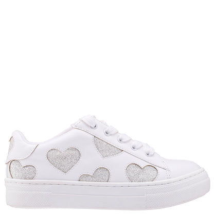Girls Esti White lace up sneakers with hearts | Nina Shoes