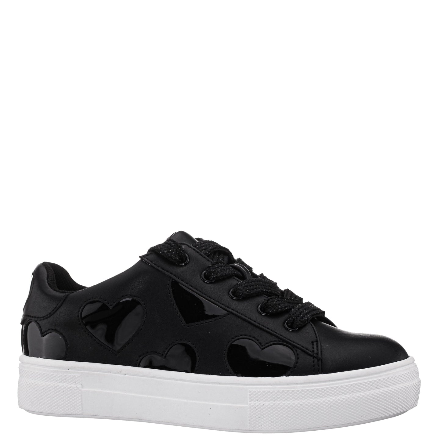 Girls Esti Black lace up sneakers with hearts | Nina Shoes