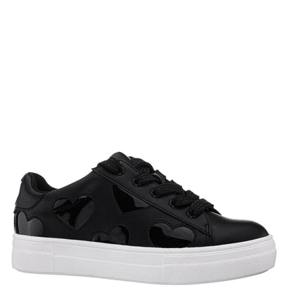 Girls Esti Black lace up sneakers with hearts | Nina Shoes