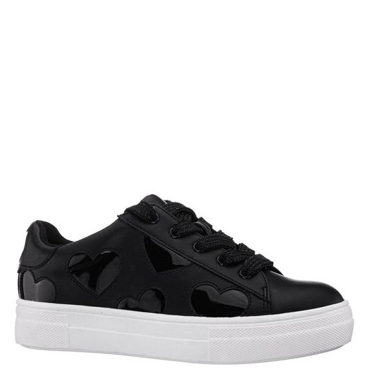 Girls Esti Black lace up sneakers with hearts | Nina Shoes