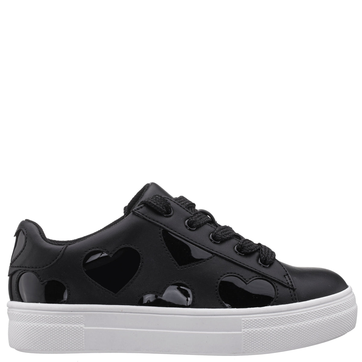 Girls Esti Black lace up sneakers with hearts | Nina Shoes