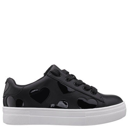 Girls Esti Black lace up sneakers with hearts | Nina Shoes