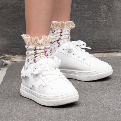 Girls Esti Black lace up sneakers with hearts | Nina Shoes