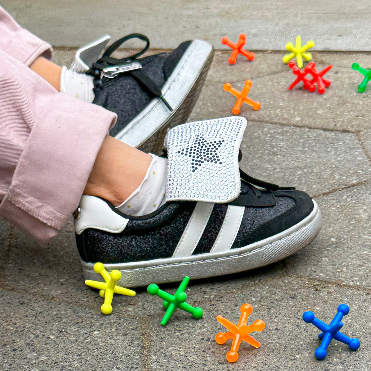 Girls Cruise Black Glitter Low Top Sneakers | Nina Shoes