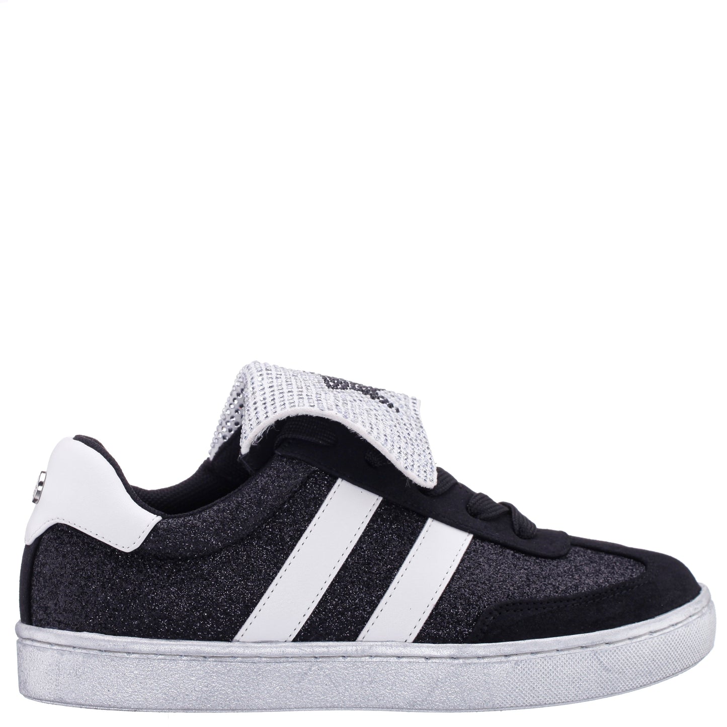 Girls Cruise Black Glitter Low Top Sneakers | Nina Shoes