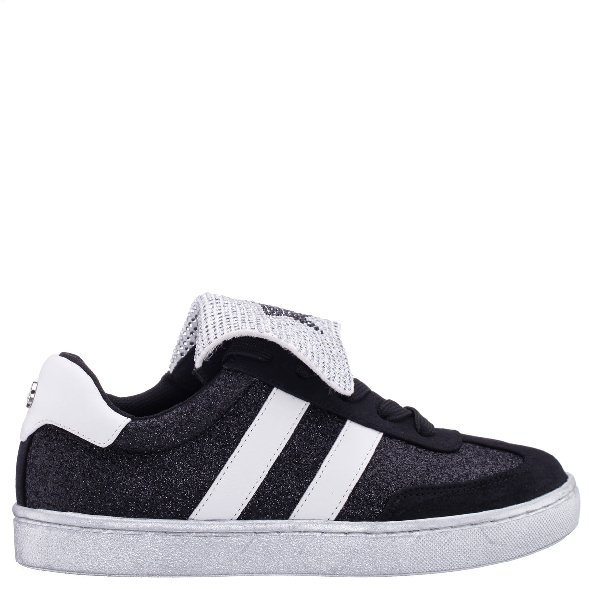 Girls Cruise Black Glitter Low Top Sneakers | Nina Shoes