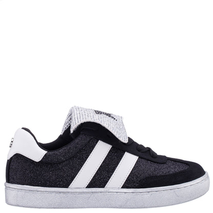 Girls Cruise Black Glitter Low Top Sneakers | Nina Shoes