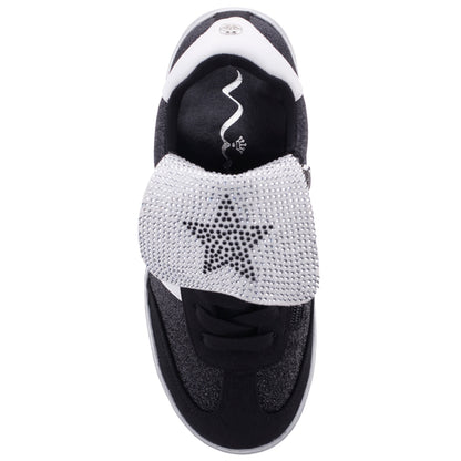 Girls Cruise Black Glitter Low Top Sneakers | Nina Shoes