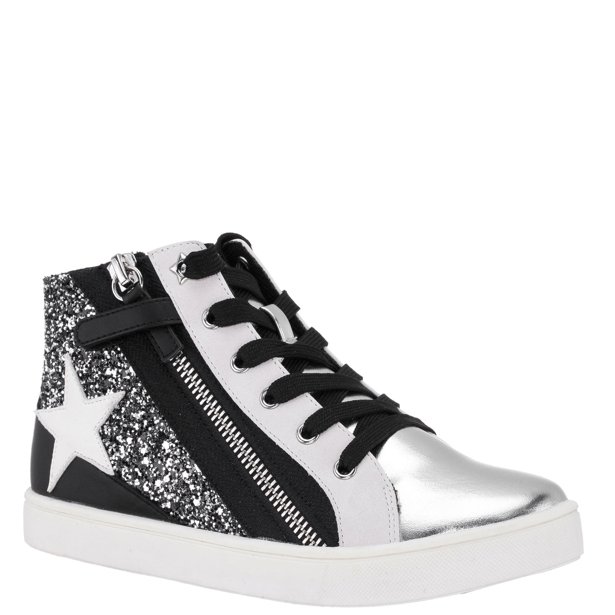 Girls Yuti Black Glitter High Top Sneakers | Nina Shoes