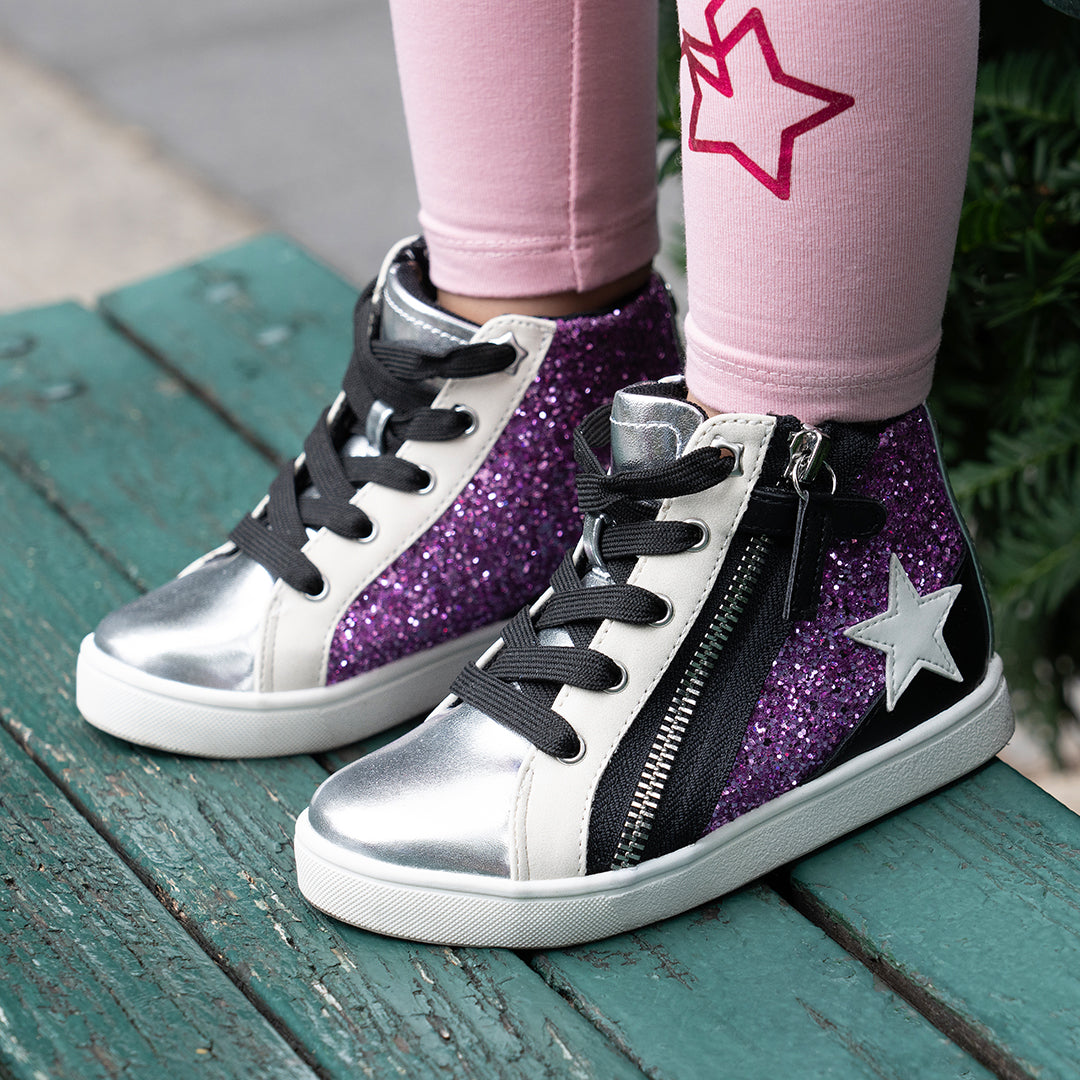 Girls Yuti Black Glitter High Top Sneakers | Nina Shoes