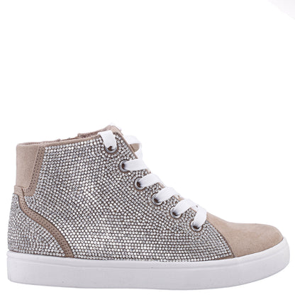 Girls Kula Tan Crystal Side Zip Hightop Sneaker | Nina Shoes