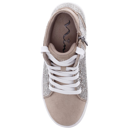 Girls Kula Tan Crystal Side Zip Hightop Sneaker | Nina Shoes