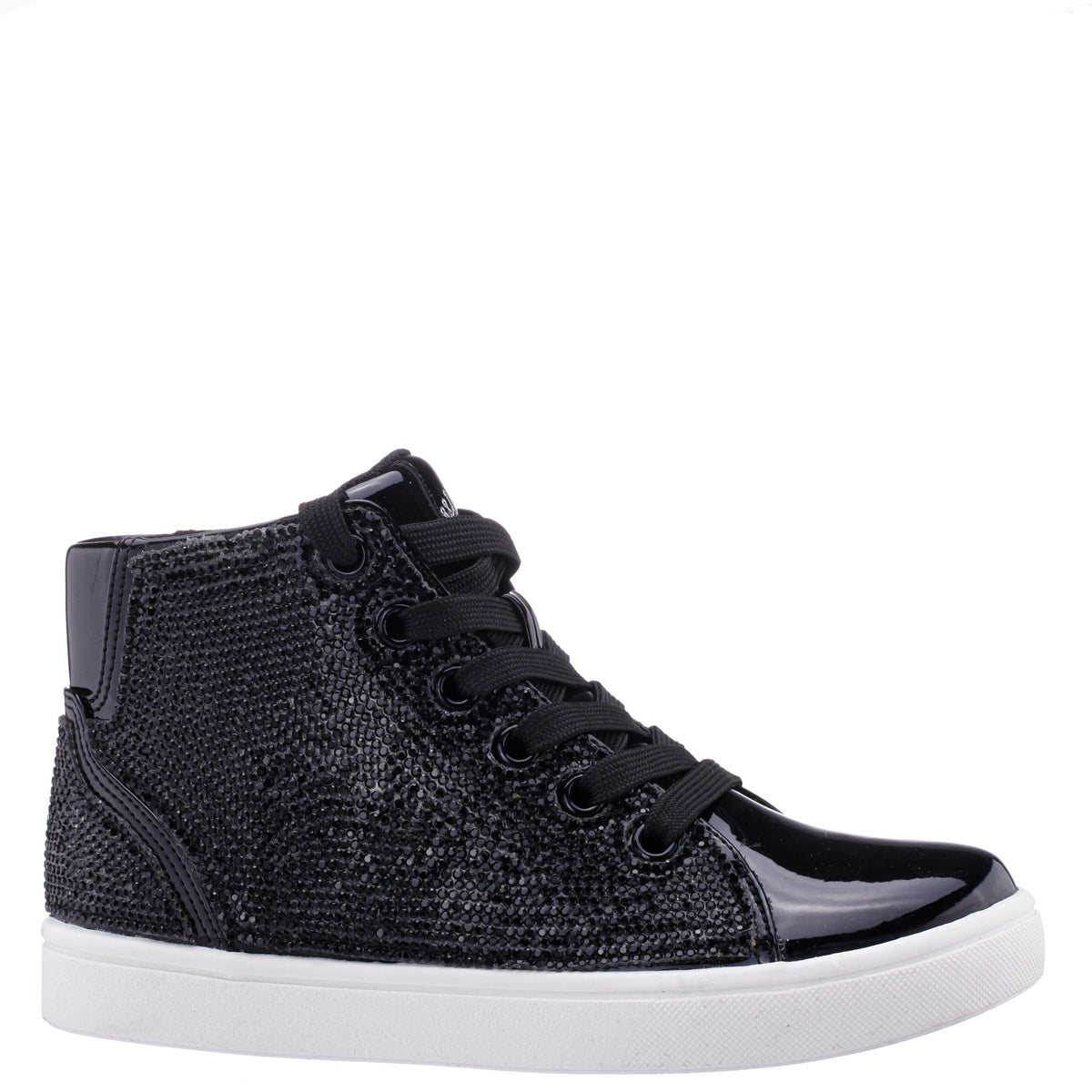 Girls Kula Black Crystal Side Zip High Top Sneaker | Nina Shoes