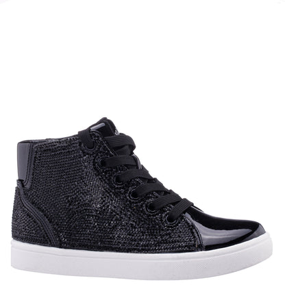 Girls Kula Black Crystal Side Zip High Top Sneaker | Nina Shoes