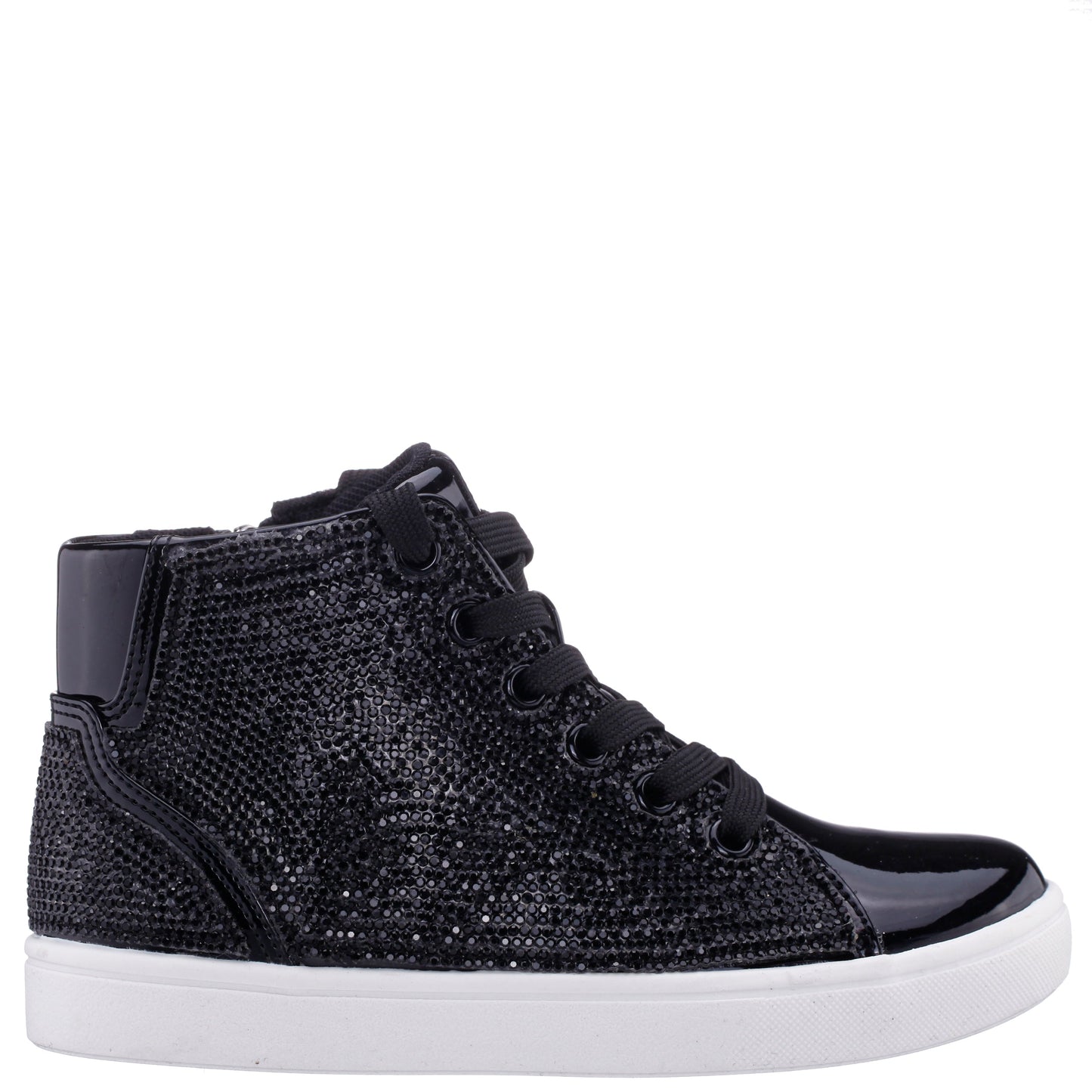 Girls Kula Black Crystal Side Zip High Top Sneaker | Nina Shoes