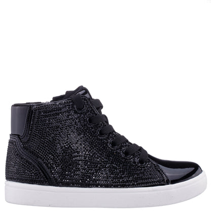 Girls Kula Black Crystal Side Zip High Top Sneaker | Nina Shoes