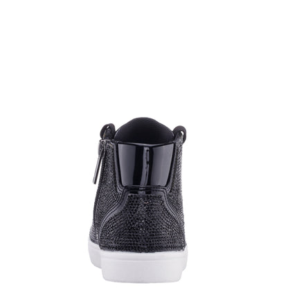 Girls Kula Black Crystal Side Zip High Top Sneaker | Nina Shoes