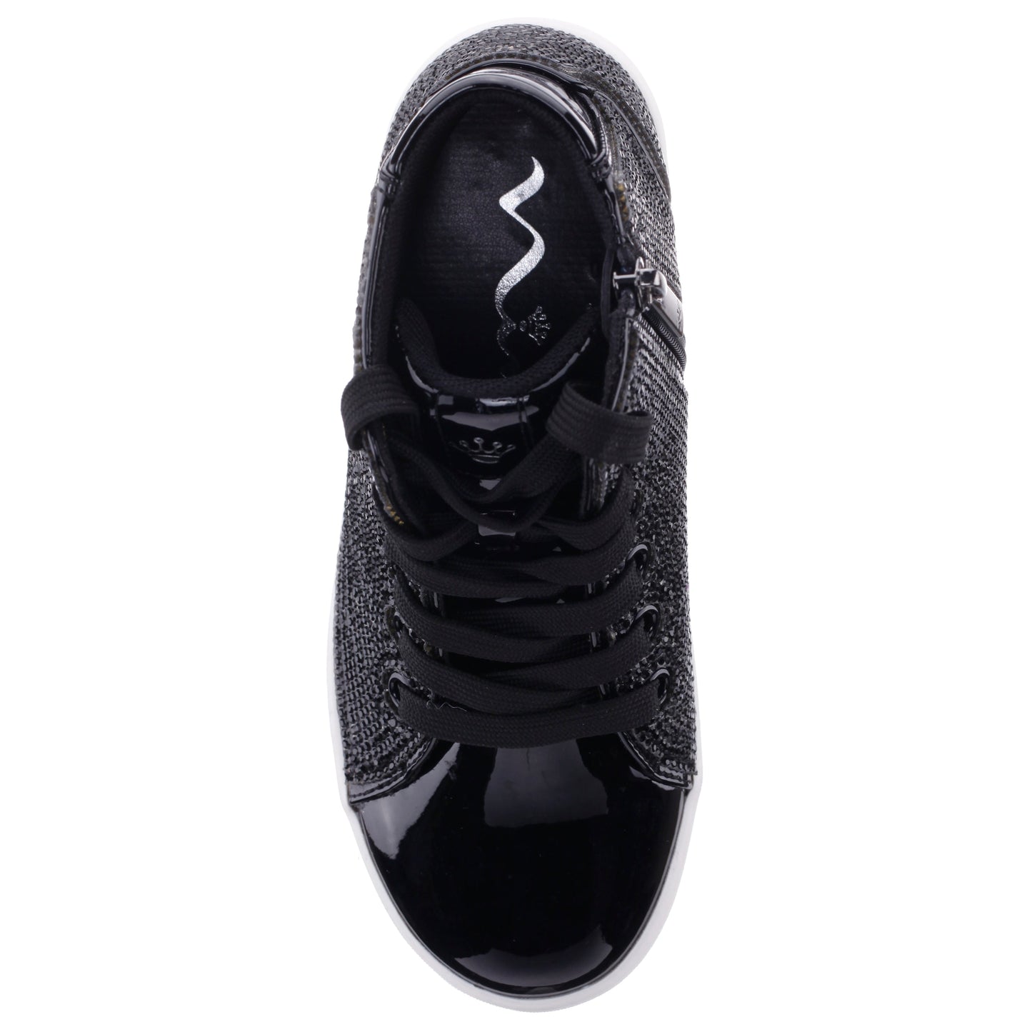 Girls Kula Black Crystal Side Zip High Top Sneaker | Nina Shoes