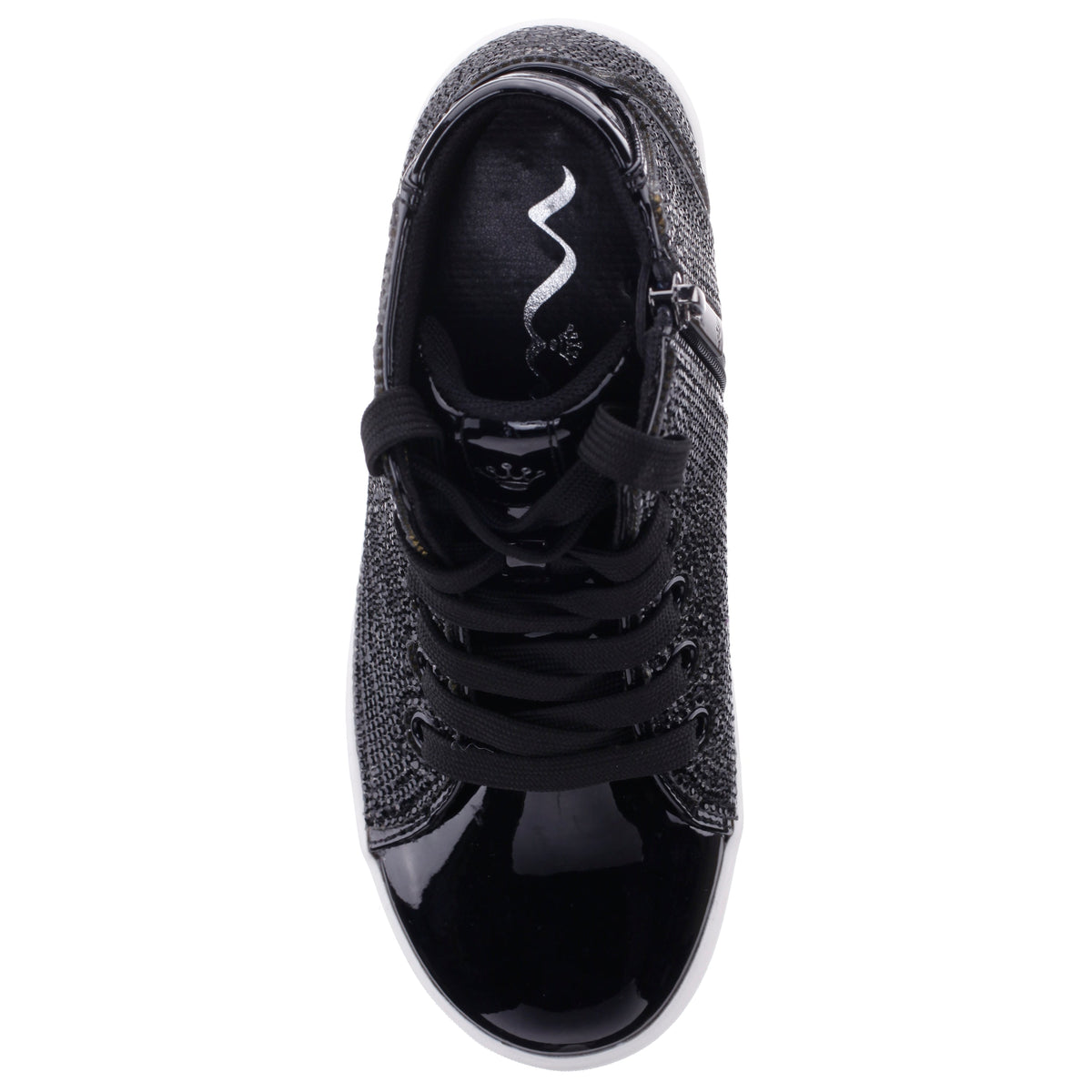 Girls Kula Black Crystal Side Zip High Top Sneaker | Nina Shoes