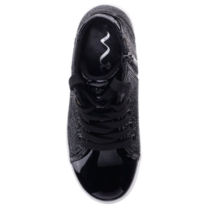 Girls Kula Black Crystal Side Zip High Top Sneaker | Nina Shoes