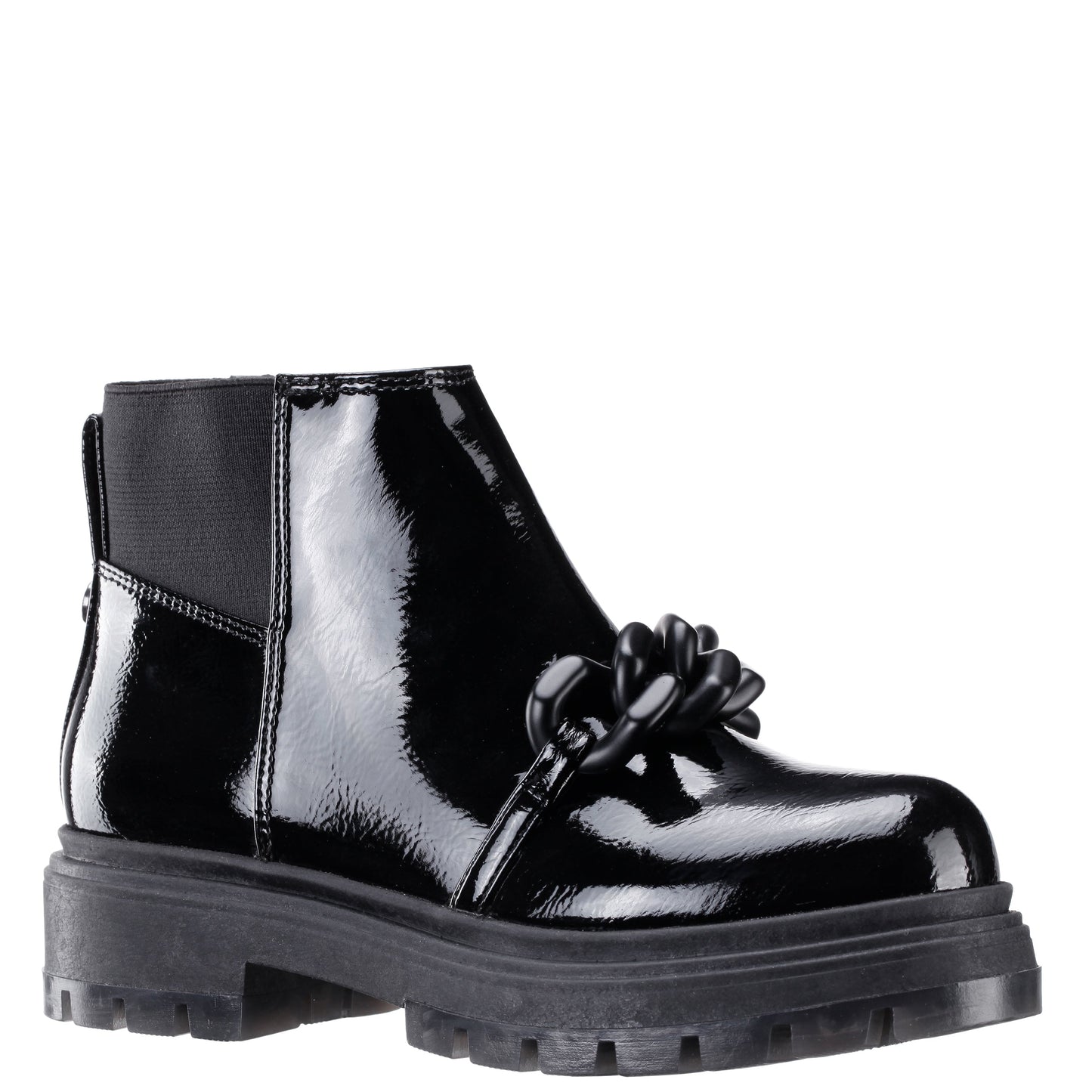 Girls Ocean Black Crinkle Patent Side Zip boot | Nina Shoes