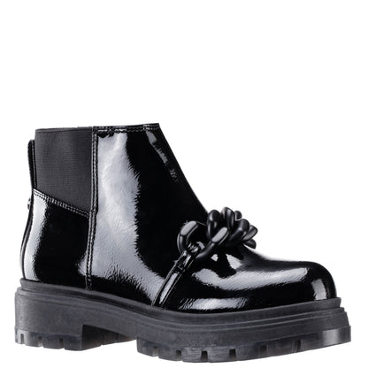 Girls Ocean Black Crinkle Patent Side Zip boot | Nina Shoes