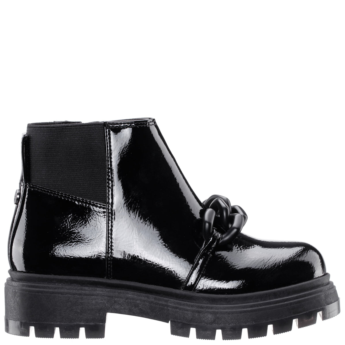 Girls Ocean Black Crinkle Patent Side Zip boot | Nina Shoes