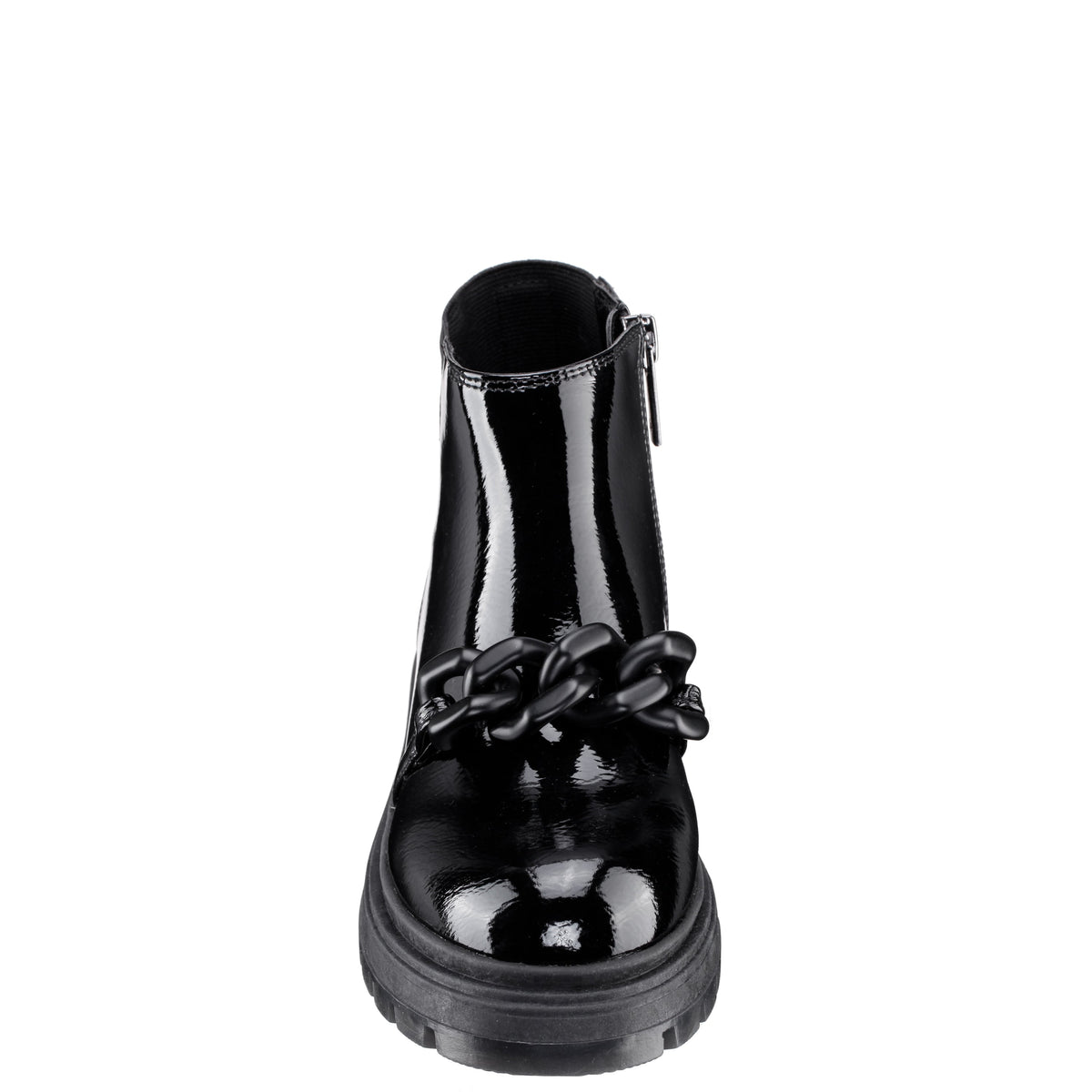 Girls Ocean Black Crinkle Patent Side Zip boot | Nina Shoes