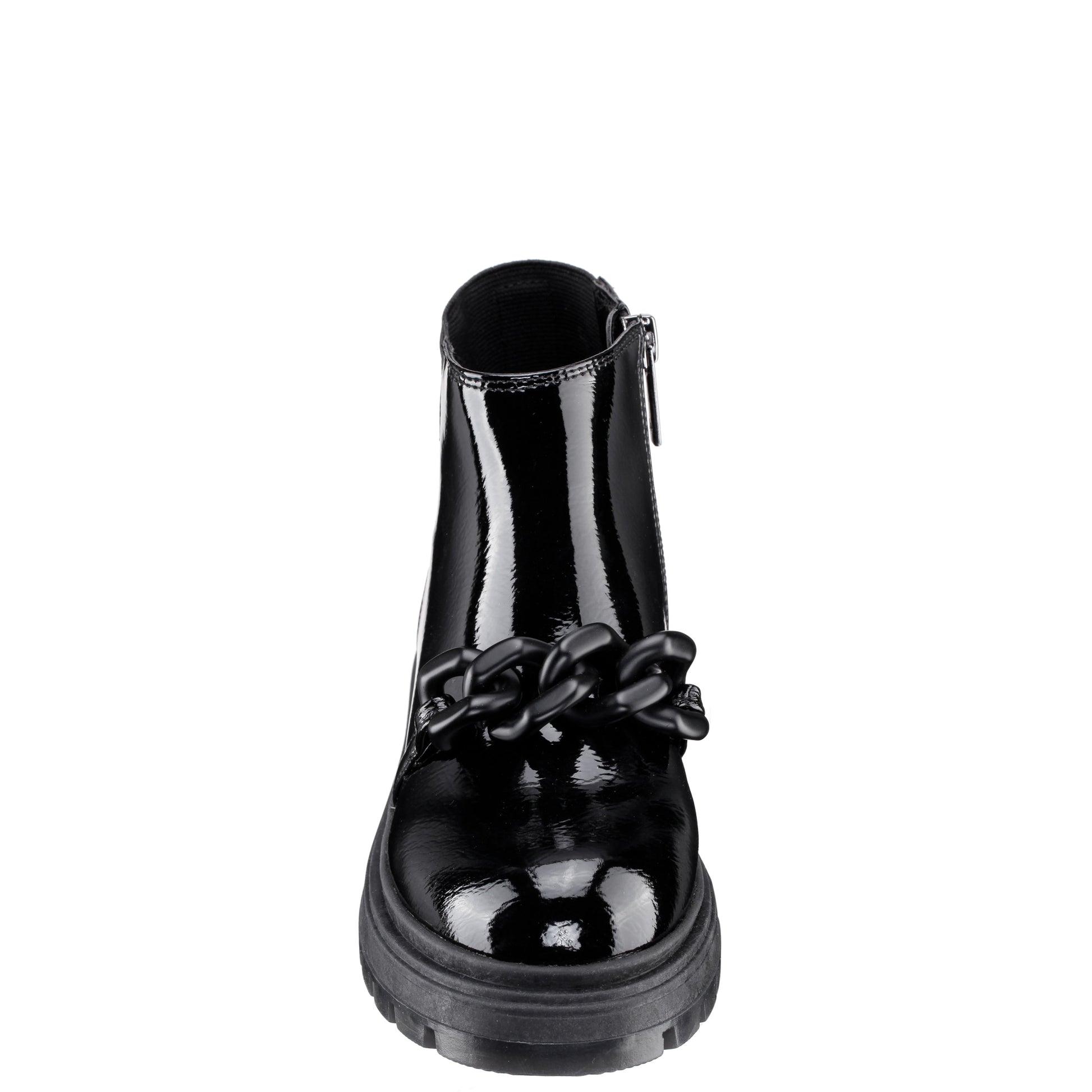 Girls Ocean Black Crinkle Patent Side Zip boot | Nina Shoes
