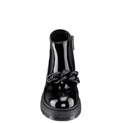 Girls Ocean Black Crinkle Patent Side Zip boot | Nina Shoes