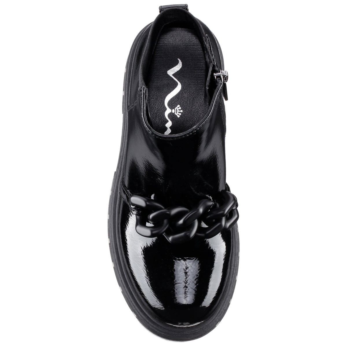 Girls Ocean Black Crinkle Patent Side Zip boot | Nina Shoes