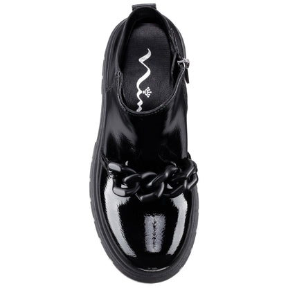 Girls Ocean Black Crinkle Patent Side Zip boot | Nina Shoes