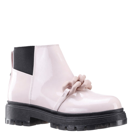 Girls Ocean Pink Crinkle Patent Side Zip boot | Nina Shoes