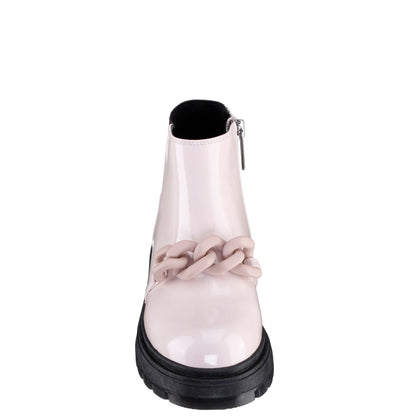 Girls Ocean Pink Crinkle Patent Side Zip boot | Nina Shoes
